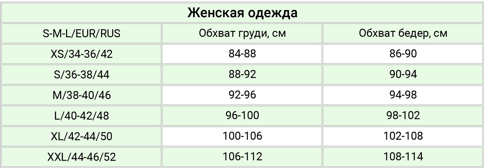 Nowa Ty размерная сетка