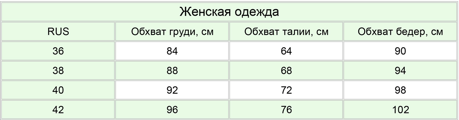 Размерная сетка S.OVA S.Ova размерная сетка
