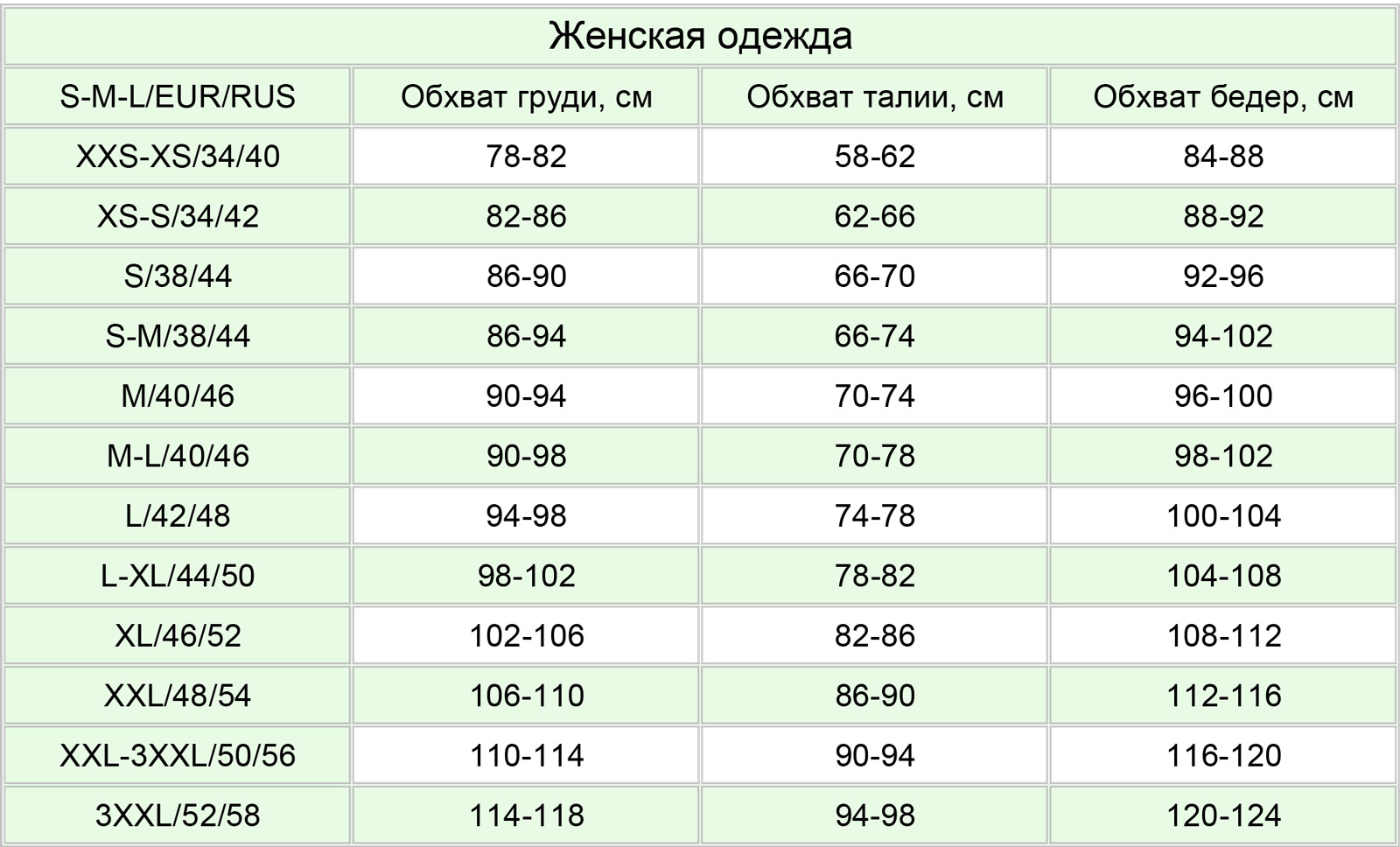 So StyleM размерная сетка
